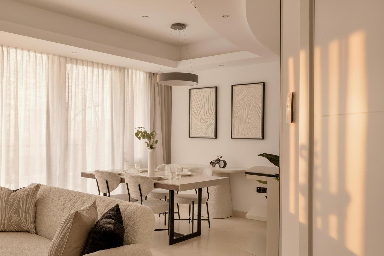 An elegantly styled living and dining space