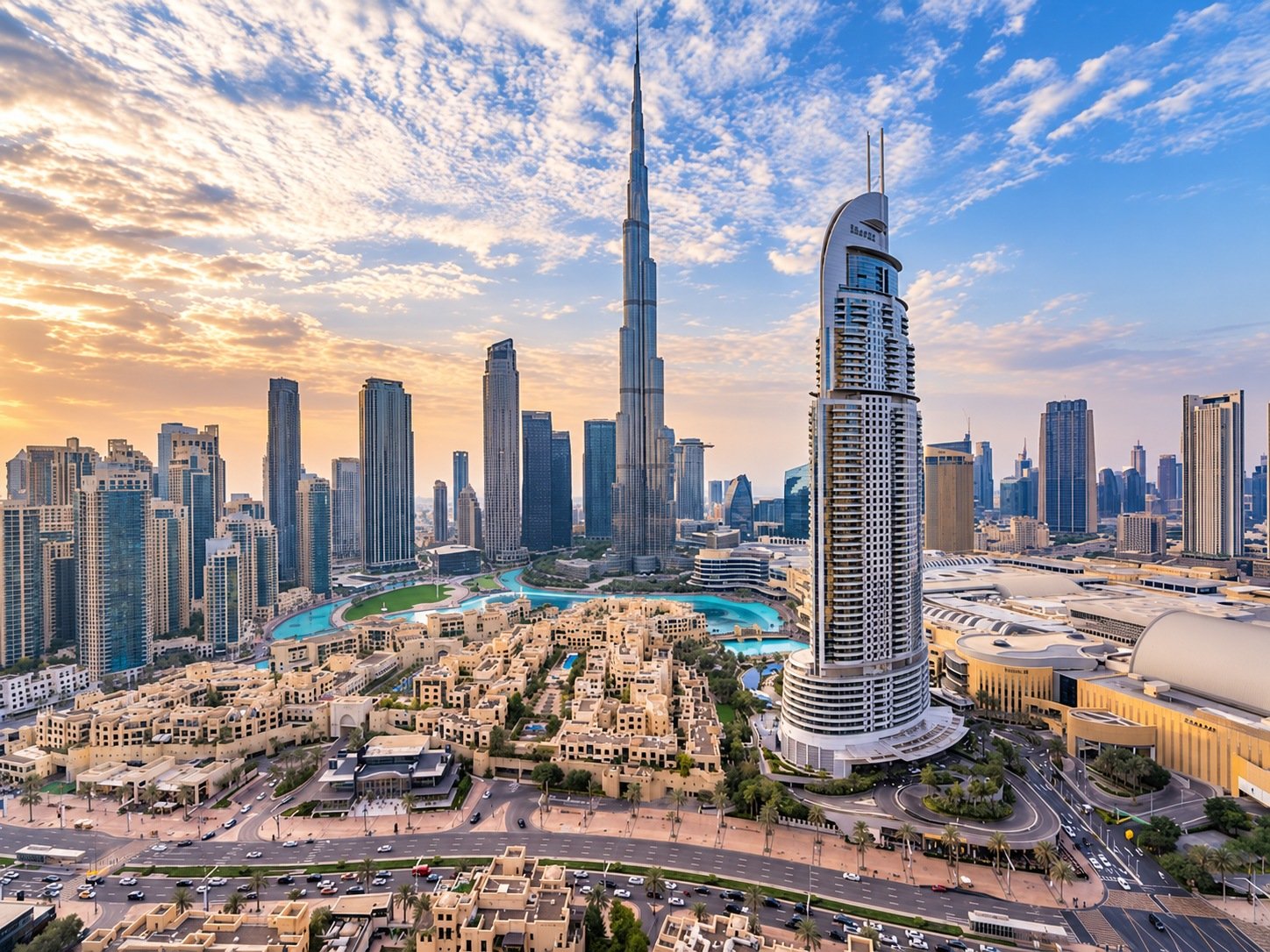 Downtown Dubai skyline and the Burj Khalifa, viewed from Burj Royale